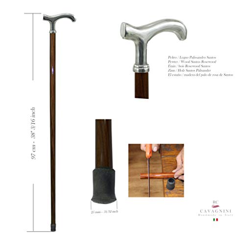 Bastón de paseo Cavagnini Elegante ceremonia Madera para ancianos mujer y hombre, longitud adaptable (Derby, Marrón)