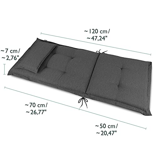Beautissu Cojín para sillas de balcón o Asiento Exterior con Respaldo Alto Premium - 120x52x7 cm - Cojines para tumbonas y terrazas HighLux HL - Made in EU - Antracita