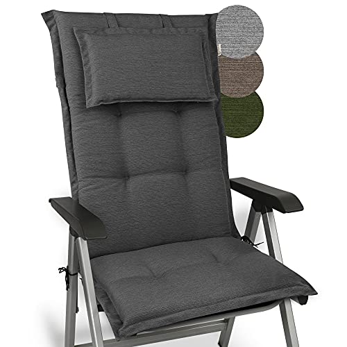 Beautissu Cojín para sillas de balcón o Asiento Exterior con Respaldo Alto Premium - 120x52x7 cm - Cojines para tumbonas y terrazas HighLux HL - Made in EU - Antracita