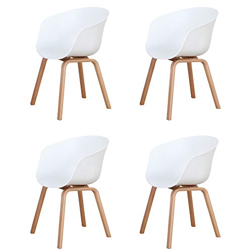 BenyLed Pack de 4 Sillas Comedor Nórdicas con Reposabrazos Diseño Moderno Salón Cocina, Silla Oficina con Patas de Madera (Blanco)
