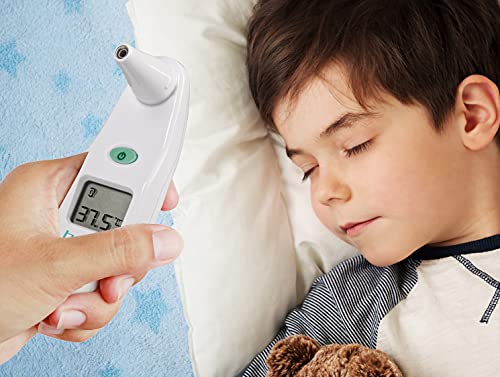 Beper 40.102 Termómetro Auricular Digital Infrarrojo con medición rápida, 15 cabezales higiénicos desechables cubre sensor de plástico incluido, 1 batería incluida, LCD Display