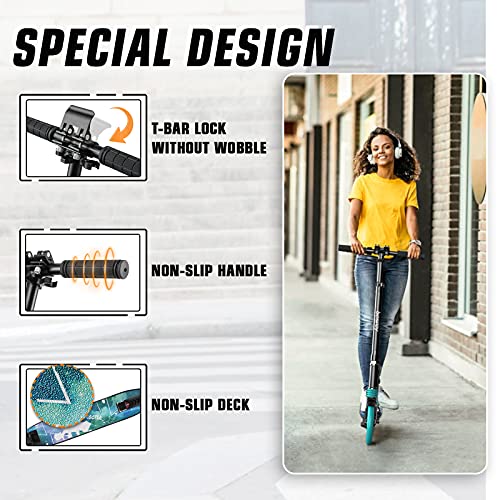 besrey Patinete para más de 8 años Adolescentes y Adultos, Ruedas Grandes Niños Scooter, Plegable y Ajustable en Altura, Carga Máxima 100kg,Verde