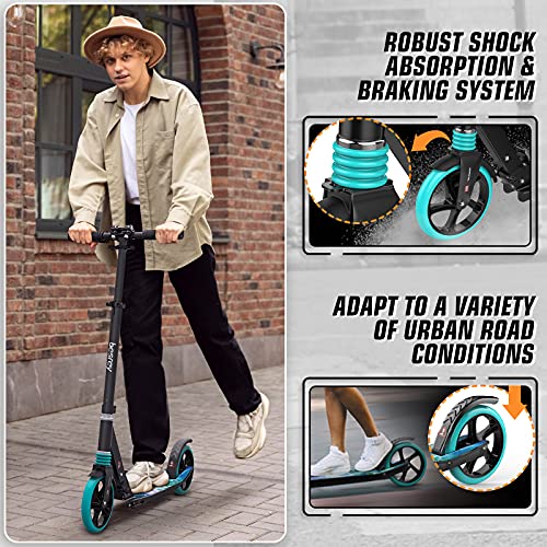 besrey Patinete para más de 8 años Adolescentes y Adultos, Ruedas Grandes Niños Scooter, Plegable y Ajustable en Altura, Carga Máxima 100kg,Verde