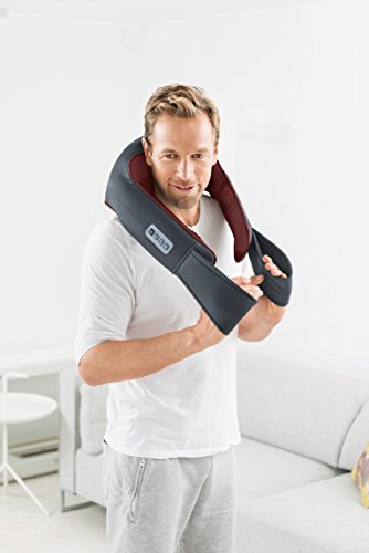 Beurer MG151 - Masajeador múltiple Shiatsu 3D, con función luz y calor, 24 W, 8 cabezales de Masaje, 3 niveles de intensidad, gris/rojo