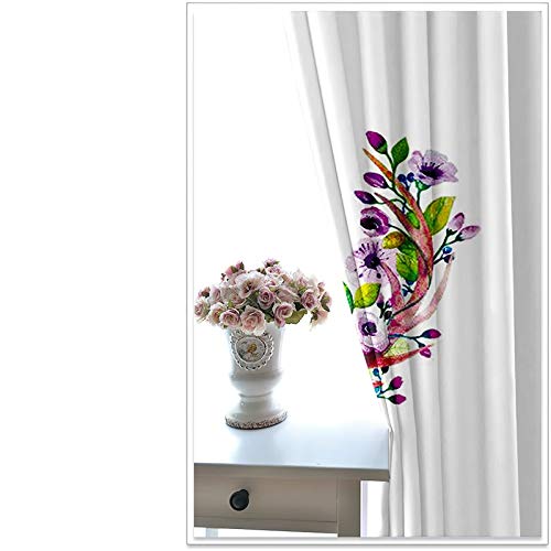 Beydodo Cortina Comedor Poliéster Cortinas Ventana 2 Piezas Cabeza de Ciervo con Flores Hojas Blanco Púrpùra Verde Cortinas Habitacion 264x138CM