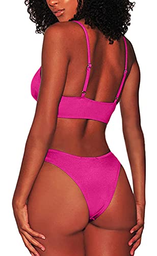 Bikinis Brasileños para Mujer Sexy Conjuntos de Bikini con Tiras Recortadas Tanga de Corte Alto con Escote Redondo Bajo