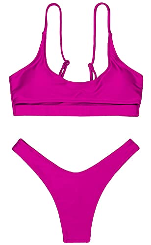 Bikinis Brasileños para Mujer Sexy Conjuntos de Bikini con Tiras Recortadas Tanga de Corte Alto con Escote Redondo Bajo