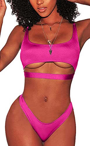 Bikinis Brasileños para Mujer Sexy Conjuntos de Bikini con Tiras Recortadas Tanga de Corte Alto con Escote Redondo Bajo