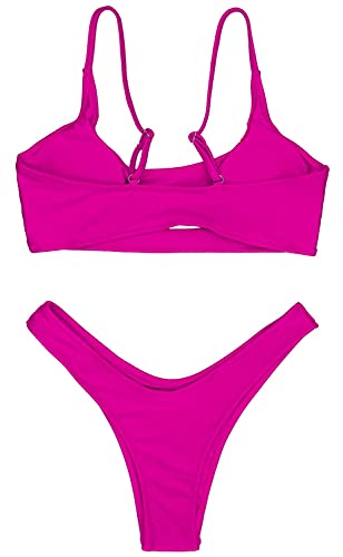 Bikinis Brasileños para Mujer Sexy Conjuntos de Bikini con Tiras Recortadas Tanga de Corte Alto con Escote Redondo Bajo
