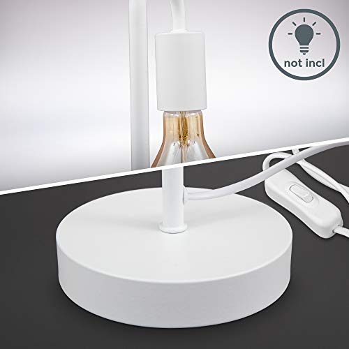 B.K.Licht I Lámpara de mesa retro curvada I Blanco mate I E27 I cable con interruptor I metal I lámpara de lectura redonda