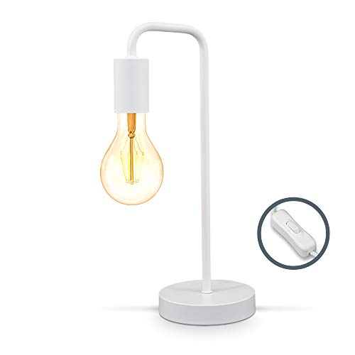 B.K.Licht I Lámpara de mesa retro curvada I Blanco mate I E27 I cable con interruptor I metal I lámpara de lectura redonda