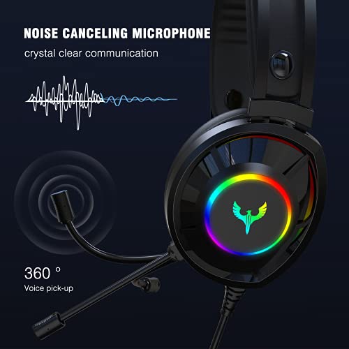 Blade Hawks Auriculares Gaming, Auriculares para Juegos con Sonido Envolvente, Efecto RGB, Orejeras Permeables al Aire, Micrófono con Cancelación de Ruido Compatible con PS4 Xbox PC Laptop Smart Phone