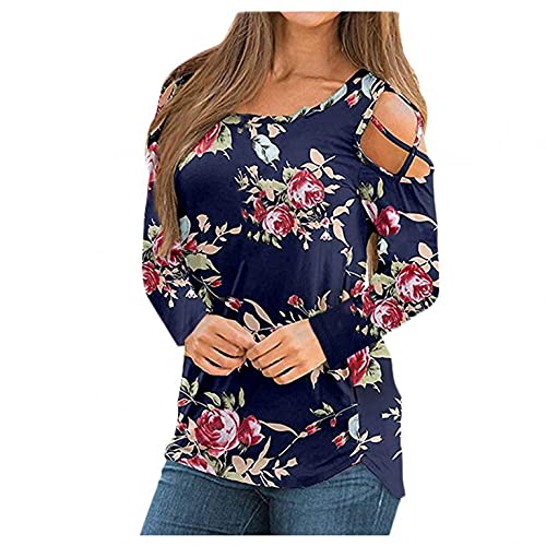 Blusas Tipo Jersey para Mujer, con Tiras, Hombros Descubiertos, Estampado Floral, Manga Larga, con Hombros Descubiertos, Camiseta