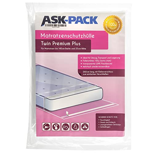 Bolsa de Colchón Twin Premium - bolsa de almacenamiento impermeable y duradera - para un Colchón de 140cm de ancho 25cm grosor y hasta 200cm largo -CON CIERRE ADHESIVO -reutilizable Extra fuerte 100µ