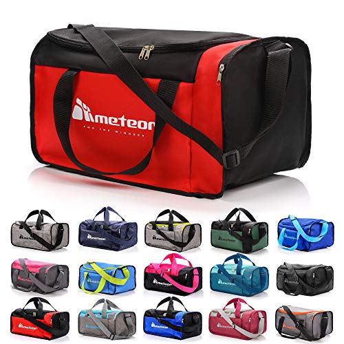 Bolsa de Deporte Gimnasio Fitness Viaje Vacaciones Deportiva - Bolso Universal con Bandolera - Bolsa plegada Ideal para jóvenes y Adultos, Hombre y Mujer 20L o 40L (Rojo/Negro, 20 L)