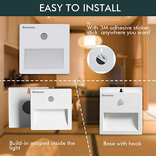 Bomcosy Luz Nocturna LED con Sensor Movimiento sin Cable Encendido/Apagado/Auto Lámpara de Noche USB Recargable Blanco Cálido 3000k para Dormitorio Habitación Garaje Baño Cocina Pasillo 3 Piezas