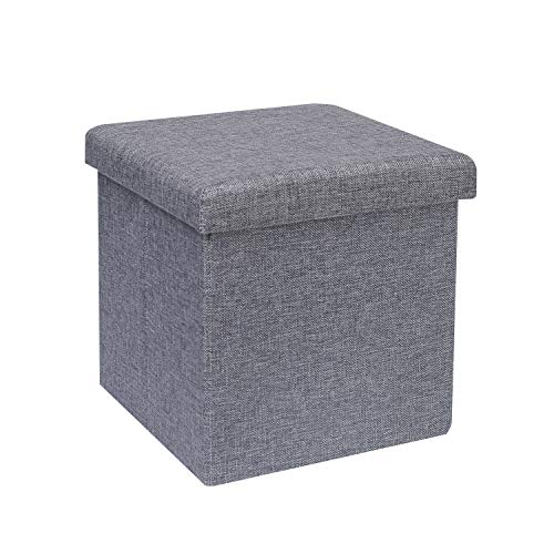 Bonlife Taburete de Lino Cajas de Almacenaje Mesas Plegables Pequeñas Apoya Pies Oficina Banquetas para Dormitorio Sofas de Salon Gris 30x30x30cm