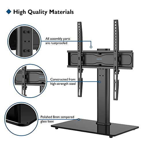 BONTEC Soporte TV Pie TV Peanas Giratorio Soporte Mesa TV de 26-55 Pulgadas LED/LCD/Plasma/Curva/Plana, Giratorio & Altura Ajustable Plano y Curvo de hasta 45 kg, máx. VESA 400x400 mm