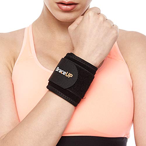 BraceUP Wrist Compression Strap and Support, One Size Adjustable (Black) by BraceUP