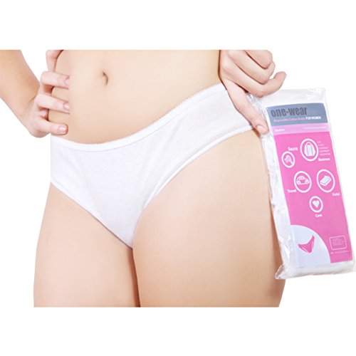 Bragas Desechables Súper Suave y Ligera de Algodón para Mujer (Lote de 5) - Ropa Interior de un Solo Uso para Maternidad Hospitales Viajes SPA Masajes (5) XX-Large Caderas 112-114 cm, Blanco