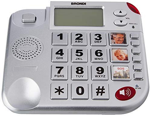 Brondi Super Bravo Plus - Teléfono Fijo con Dispositivo de Llamada de Emergencia, Color Plateado