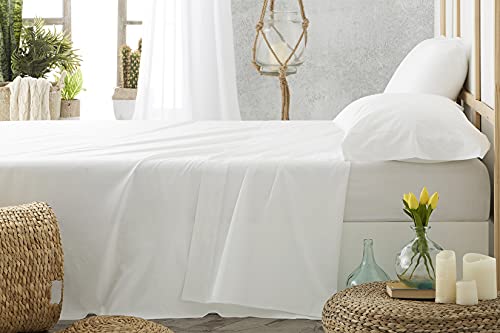 Burrito Blanco Sábanas de Hostelería | Sábana 135 | Juego de Sábanas | Ropa de Cama Algodón | Fácil Planchado | Color Blanco | Disponible en Más Medidas