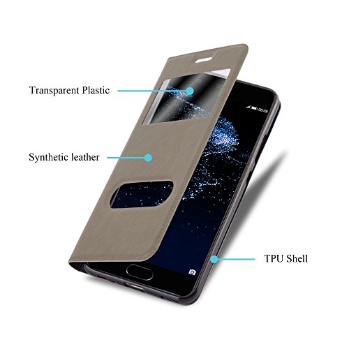 Cadorabo Funda Libro para Huawei P10 en MARRÓN Piedra - Cubierta Proteccíon con Cierre Magnético, Función de Suporte y 2 Ventanas- Etui Case Cover Carcasa