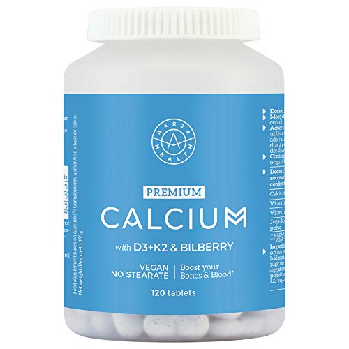 Calcio Puro Aquamin (500mg por Dosis) con Vitamina D3 (2000 IU) Y Vitamina K2 - Se Absorbe 4 Veces Mas que otros calcio - 120 Tabletas Veganas – Sin Estearato