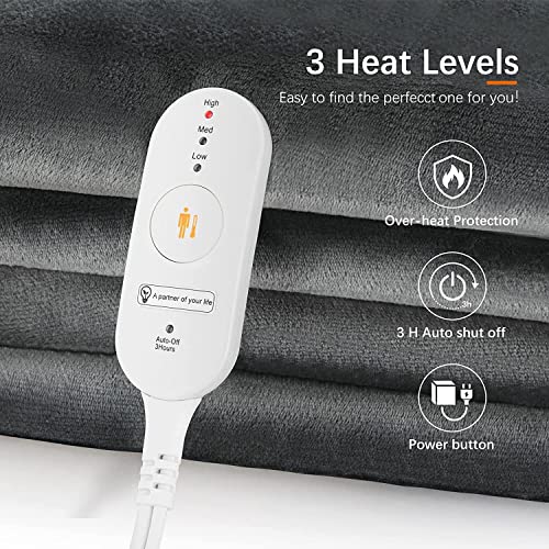 Calienta Cama, Manta Eléctrica de Franela, Manta Térmica, Lavable, con Apagado Automático, Temporizador, Protección contra Sobrecalentamiento, Temperatura Ajustable, Interruptor Extraíble, 180*130 cm