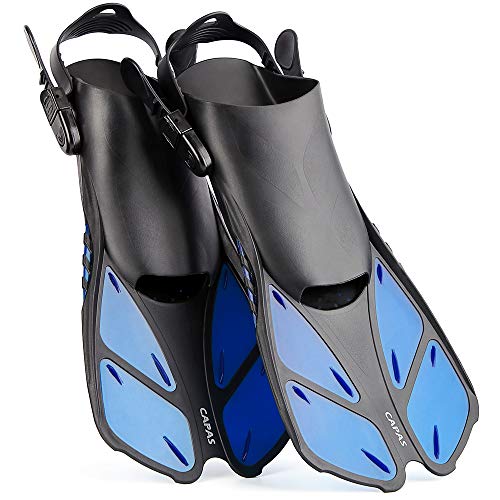 Capas aletas de esnórquel, aletas de natación, tamaño de viaje, cortas ajustables para esnórquel, buceo, adultos, hombres, mujeres, niños, buceo, talón abierto, aletas de natación