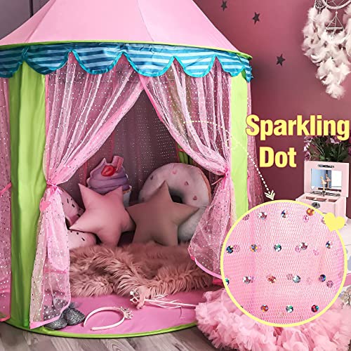 Carpa para niños + Luces de una Estrella Castillo de Princesa para niñas- Glitter Castle Pop Up Play Carpa Tote Bag - Niños Playhouse Toy para Juegos de Interior y Exterior 41 "X 55" (DxH)