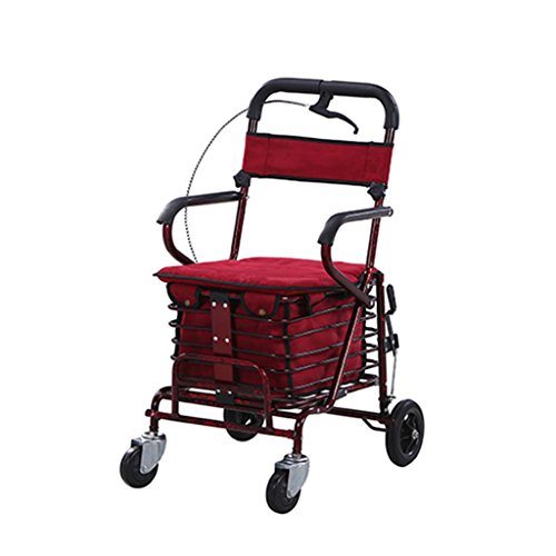 Carro De La Compra Plegable Carro De La Compra para Personas Mayores Scooter Avanzado Carro De Acero, con Alrededor De 75-150 Kg, Regalo para Los Ancianos (Color : Red)