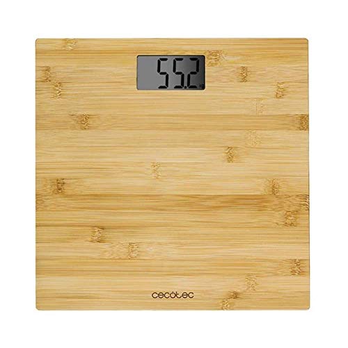 Cecotec Báscula de baño digital Surface Precision 9300 Healthy. Plataforma de bambú (eco-friendly), Pantalla LCD, Capacidad máxima de 180kgr, Lista para usar, Cinta métrica.