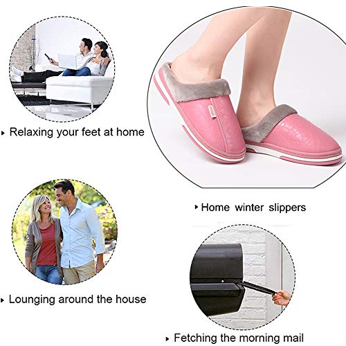 CELANDA Zapatillas de Estar por casa para Mujer Impermeables de PU Pantuflas Térmicos de Invierno Suave Algodón Casa Zapatos Cómodo Y Antideslizante (A Rosa 38/39 EU=Talla fabricante:39/40)