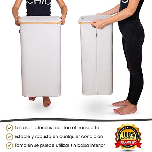 Cesta de ropa sucia con tapa plegable con bolsas ropa extraíble 100 l beige - Cesto Colada ropa sucia estrecho grande bambu - Canasto Cestos para la ropa sucia - Cesta para la colada laundry basket