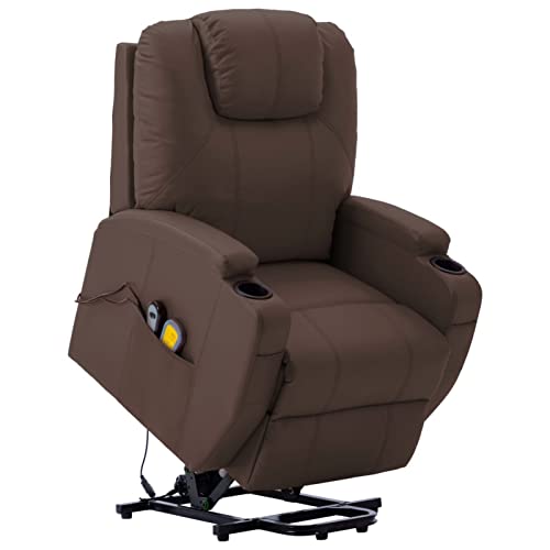CGTOLOS Sillón de Masaje con Sistema de elevación Cuero sintético, Butaca Salón, Sillón Masaje Relax, Reclinación Eléctrica, Marrón