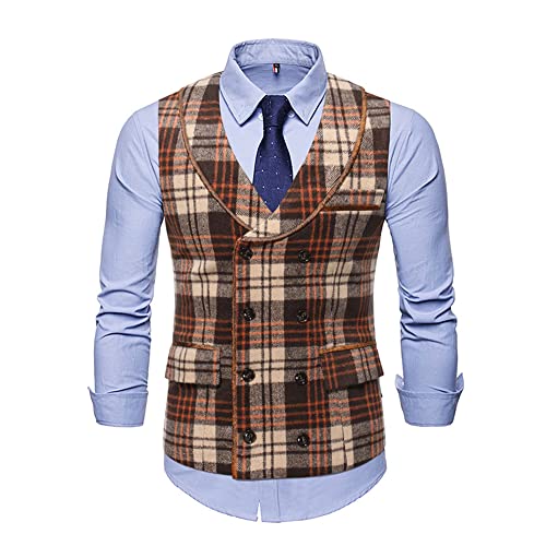 Chaqueta Hombre Otoño Invierno Slim Fit Negocios Boda Vintage Cuadros Hombre Traje Chalecos Moderna Urbana Sin Mangas Solapa Solo Pecho/Doble Botonadura Hombre Invierno Chaleco