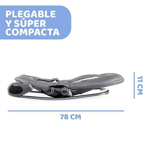 Chicco Hooplà Hamaca para Bebé de 0 Meses a 18 kg, Balancín y Silla de Bebés y Niños con Arco de Juegos, Respaldo Ajustable y Cojín Reductor, Compacta - Color Gris (Moon Grey)