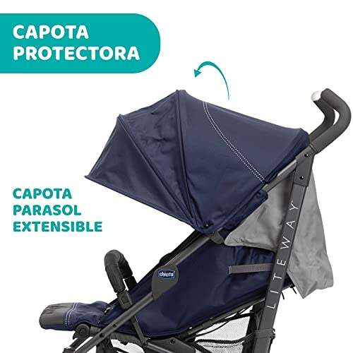 Chicco Liteway 3 Silla Paseo Ligera y Plegable desde 0 Meses hasta 22 Kg, Carrito de Bebé Compacto y Reclinable, Posición para Dormir, Cierre Tipo Paraguas y Capota Convertible, Color Azul (India Ink)