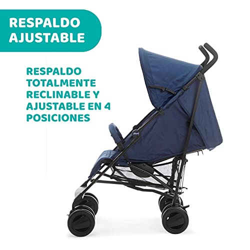 Chicco London Silla de Paseo Ligera y Plegable desde 0 Meses hasta 15 Kg, Carrito de Bebé Compacto y Reclinable con Apoyabrazos, Posición para Dormir, Cierre Tipo Paraguas, Color Azul (Blue Passion)