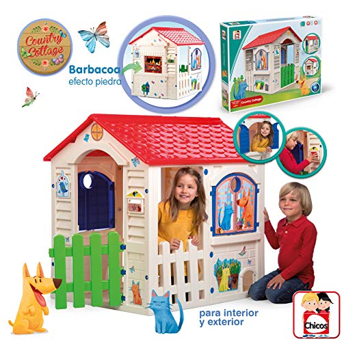 Chicos - Country Cottage Casita Infantil de Exterior e Interior | Fabricada en plástico Resistente y Duradero | Color Beige con tejado Rojo | Medidas 84 x 103 x 104 cm (89607)