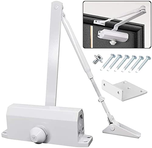 Cierrapuertas Automatico Hidráulico, Cierre Automático Ajustable, Cierrapuertas Muelle de Aleación Aluminio para Comercial y hogar fuerza de 1 a 3 (hasta 65 kg) con video Certificación EN1154 Blanco