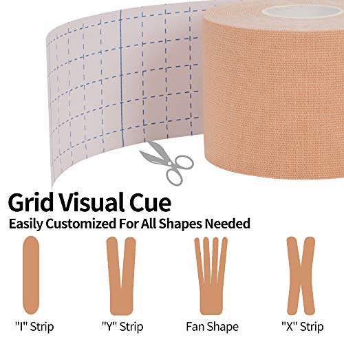 Cinta de Kinesiología para Sujeción de Rodillas y Músculos, Kinesiotape para Alivio del Dolor y Fisioterapia (4 Paquete, Color Beige)