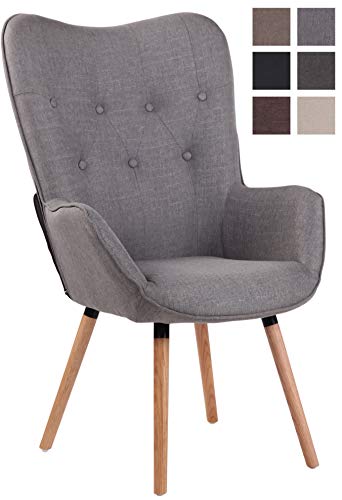 CLP Sillón Relax Ashford Tapizado En Tela I Butaca De Salón En Estilo Escandinavo I Sillón De Lectura con Base De Madera I Color: Gris, Madera Natural
