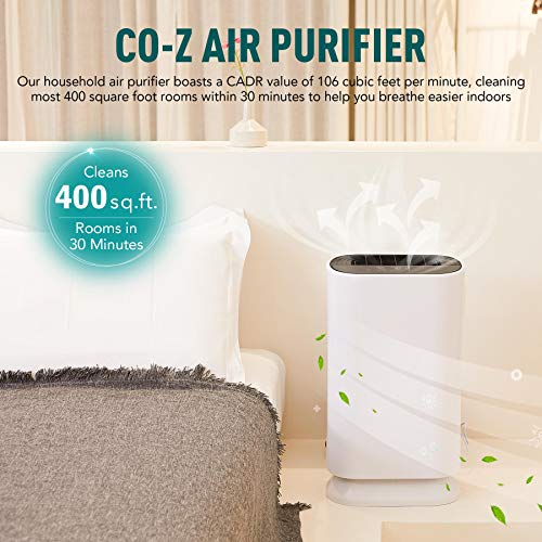 CO-Z Purificador de Aire con Filtro HEPA para Eliminar Bacterias Purificador de Aire Portátil con Modo de Sueño CADR 180m³/h hasta 50m2 Purifier Air de Carbón Activado y Luz UV