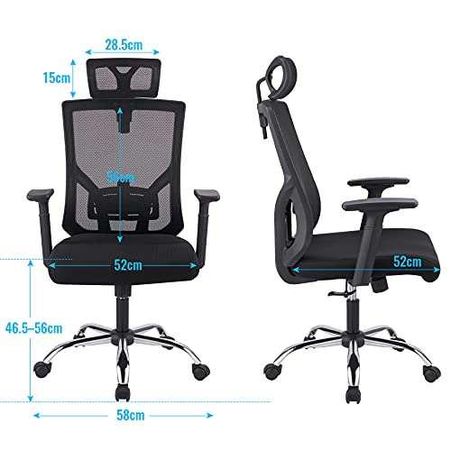 CO-Z Silla de Oficina Giratoria con Ruedas, Reposacabezas y Reposabrazos Silla de Oficina Ergonómica con Altura Ajustable Sillas de Escritorio para Oficina o Casa (Negro)