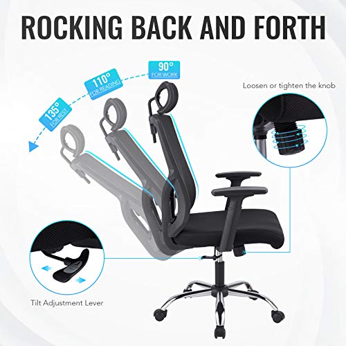 CO-Z Silla de Oficina Giratoria con Ruedas, Reposacabezas y Reposabrazos Silla de Oficina Ergonómica con Altura Ajustable Sillas de Escritorio para Oficina o Casa (Negro)