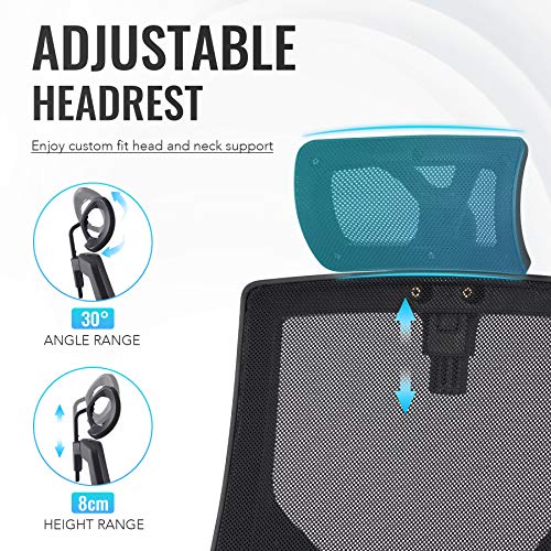 CO-Z Silla de Oficina Giratoria con Ruedas, Reposacabezas y Reposabrazos Silla de Oficina Ergonómica con Altura Ajustable Sillas de Escritorio para Oficina o Casa (Negro)