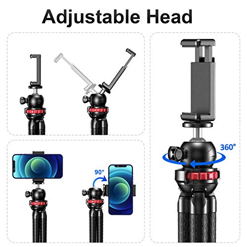 Cocoda Tripode para Movil, Flexible Tripodes Camaras con Rótula de Bola 360°, Trípode con Tornillo Universal de 1/4 Pulgadas y Control Remoto Bluetooth Compatible con iPhone, Samsung, GoPro, Cámara
