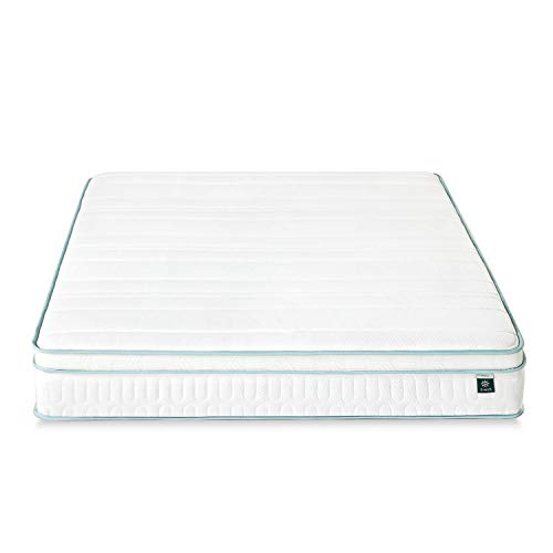 Colchón híbrido de muelles y espuma viscolástica ZINUS | Colchón de muelles eurotop | Espuma infusionada con té verde | 135 x 190 cm | Altura 20 cm | Colchón en caja | Certificación OEKO-TEX
